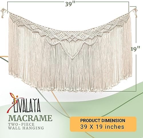 Livalaya Macrame Banner Wall Hanging Garland Beige 39”L x 19”W Modern Farmhouse Bohemian Woven Hanging Wall Decor for Bedroom Tapestry for Living Room, Dorm, Nursery, Boho Wedding Party Decorations
