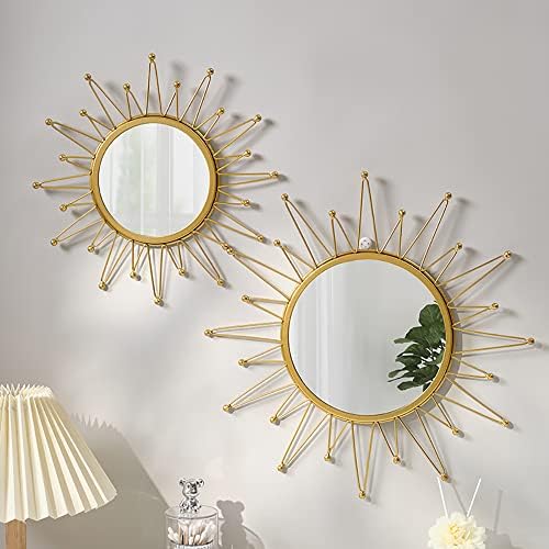 Gold Mirrors for Wall - Metal Sunburst Wall Mirror Room Decor & Home Decor, Boho Mirror Wall Decor Gifts for Women & Moms (Small, Sunshine)