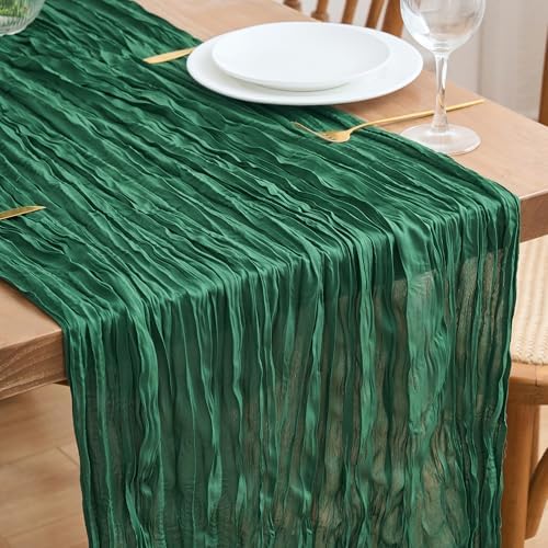 Asee'm Emerald Green Cheesecloth Table Runner Christmas 10FT Fall Rustic