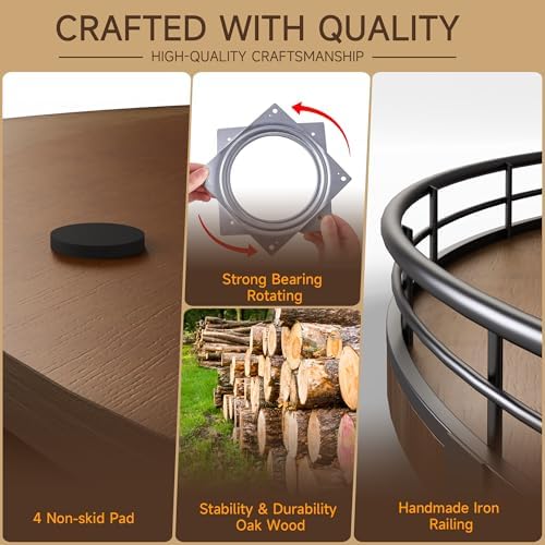 AMH 24-Inch Extra Large Farmhouse Oak Lazy Susan Organizer, Walnut Finish