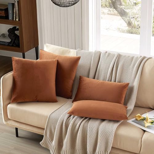 JUSPURBET 16x24 Lumbar Velvet Throw Pillow Covers Set of 2,Mocha Mousse