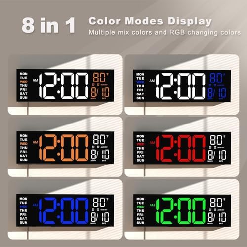 JALL 16" Large Digital Wall Clock with Remote, Back to School Classroom, Gift for Student Teacher, Big LED for Seniors, Auto Dimming, 8 RGB Colors, Night Light, Timer, Temperature for Living Room