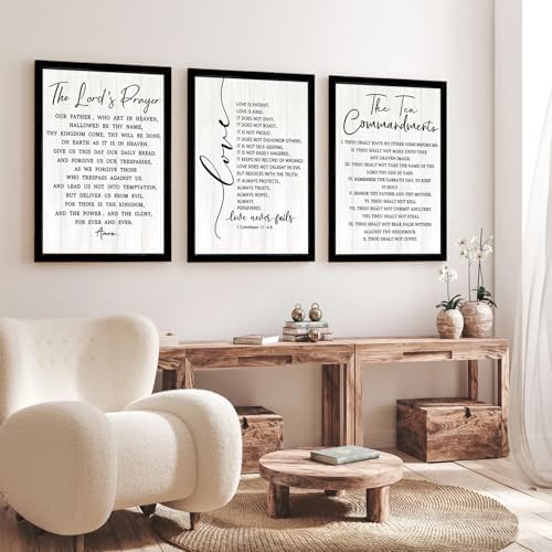 Vintage Rustic Bible Verse Framed Wall Art Set of 3, 16''×24'' Retro Positive Religious Christian Quotes Sign for God Jesus Christ Prayer, Cottagecore Holy Inspirational Catholic Scripture Decor