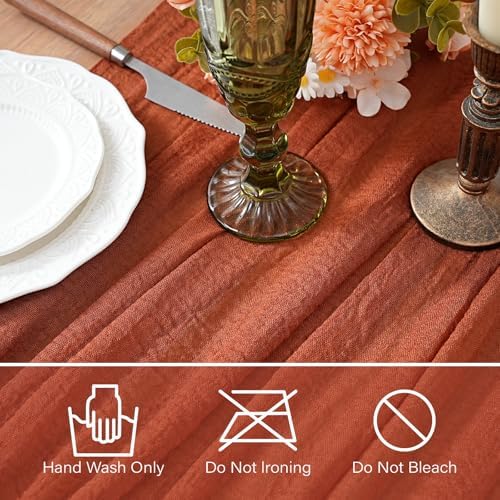 2Pcs Cheesecloth Table Runner Terracotta 10FT Boho Gauze Cheese Cloth Table Runners 120 Inches Long Rustic Sheer for Centerpiece Home Party Christmas Wedding Baby Shower Spring Easter Decor