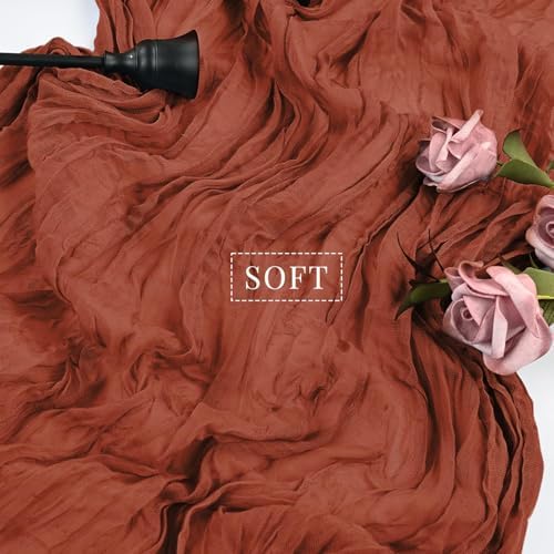 6 Pcs Cheesecloth Table Runner 10FT Terracotta Runner for Tables Gauze Fabric 35 x 120 Inches Long Boho Table Runner Decor Rustic Sheer Runner for Wedding Birthday Bridal Shower Party (Terracotta)
