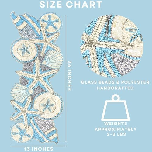 Beaded Table Runner- 36 " Elegant Glass Beads & Polyester Non-Slip Table Runner for Dining Table, Coffee Table & Home Décor - Decorative Centerpiece Accent (Blue Ivory) - ALPHA Living HOME