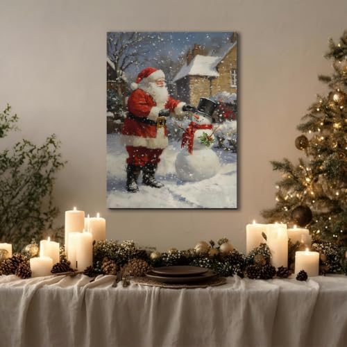 FLZYKGPA Christmas Wall Art Prints 20x30, Winter Christmas Picture Wall Decor Santa Snowman Canvas Artwork for Bathroom, Snow Scene Street Aesthetic Posters for Bedroom, Christmas Holiday Decor
