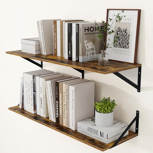 Heimlove 36W x 12D Deep Floating Shelves Set of 2 Rustic Brown