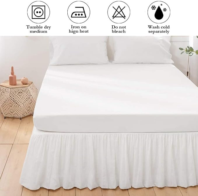 BISELINA French Linen Bed Skirt with Pleated Frills 14-Inch Tailored Drop Natural Flax Cotton Blend Dust Ruffle Soft Cozy Farmhouse Bedding (14" California King, Ruffle White)