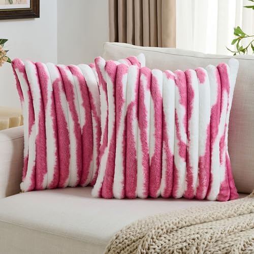 FUTEI Pack of 2 Faux Fur Throw Pillow Covers 26x26 Inch, Blush White