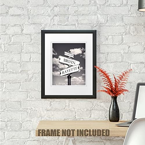 A&T ARTWORK Black and White Street Sign Photo Prints Gift,includes Names and the Date Unique Gift for the Anniversary.14x11 inches with Mat UNFRAMED
