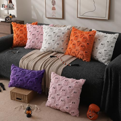 DFXSZ Halloween Pillow Covers 12x20 inch 2Pcs Purple Ghost Halloween Decor