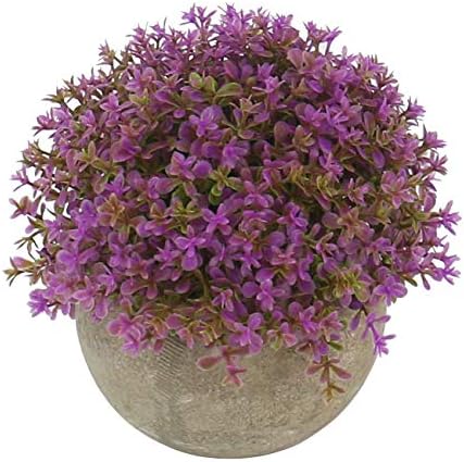 Ogrmar Mini Plastic Faux Plants in Pot/Small Topiary Shrubs Purple