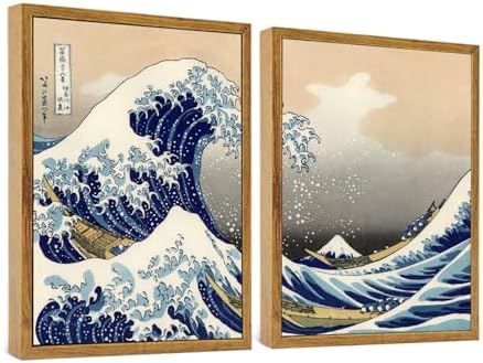 2 Pack Framed Japanese Great Wave Canvas Wall Art for Living Room 16"x24" | The Great Wave, Japanese Wall Art, Vintage Wall Art, Great Wave off Kanagawa, Japanese Decor Waves, Home Decor, Kanagawa Art