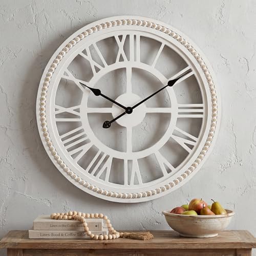 RiteSune 24 Inch Large Farmhouse Rustic Wooden Wall Clock