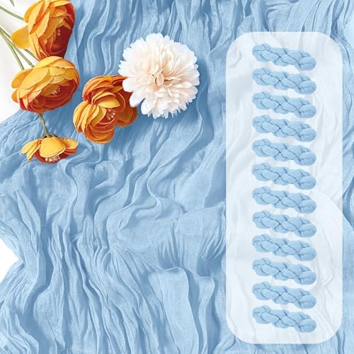 12 Pack Baby Blue Cheesecloth Table Runner 17 x 108 Inch Gauze Table Runner Fabric Semi Sheer Cheese Cloth Table Decor Bulk for Rustic Romantic Wedding Baby Shower Table Decoration