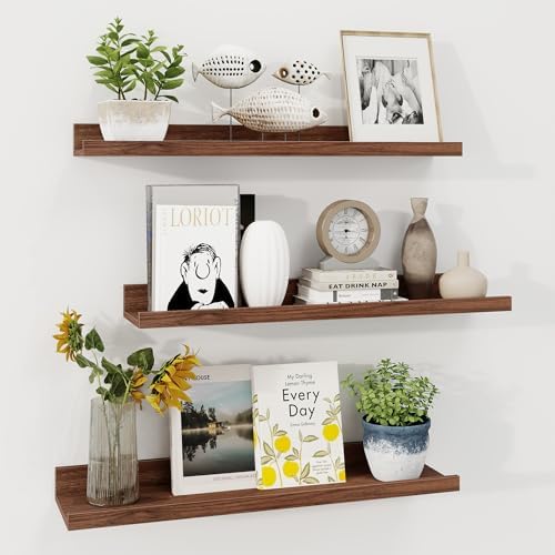 Axeman Picture Ledge Shelf, 24 Inch Walnut Floating Shelves Set of 3