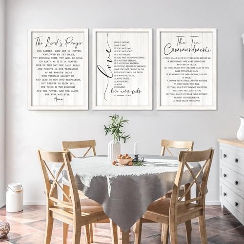 Vintage Rustic Bible Verse Framed Wall Art Set of 3, 11''×16'' Positive Religious Christian Quotes Sign for God Jesus Christ Prayer, Retro Cottagecore Holy Inspirational Catholic Scripture Decor