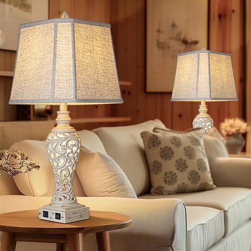 LuxSight Collection 28.5" Table Lamps Set of 2 with Nightlight for Bedroom