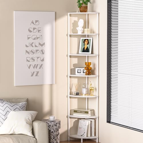 7 Tier Corner Shelf Stand, 64.7", Marble White