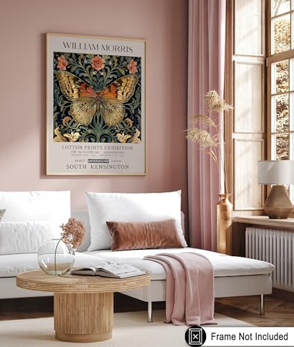 Monem Art William Morris Poster - Butterfly Print - Flower & Botanical Art - Exhibition & Textile Print - Moth & Aesthetic Floral Design - Living Room Decor - 16x20 UNFRAMED Wall Art