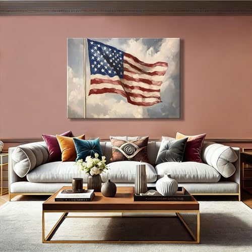 Vintage American Flag Framed Canvas Wall Art 8x12in, Patriotic Oil Painting Canvas Print, 4th of July Independence Day Wall Decor for Living Room, Bedroom, Office, Made in USA