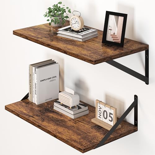 Heimlove 20W x 12D Deep Floating Shelves Set of 2 Rustic Brown