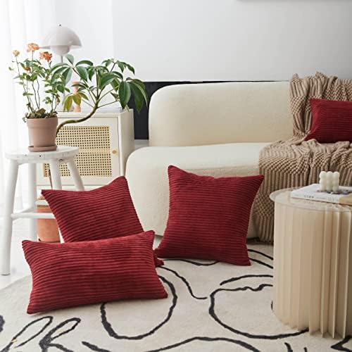 Home Brilliant Lumbar Throw Pillow Covers 12x20 inch 2 Pack Solid Striped Corduroy Dark Red Rectangle Pillow Cover for Sofa Couch Wedding Decorations, 12 x 20 inch, Burgundy