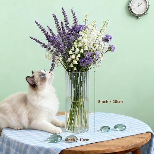 Flower Vase, Non-breakable Vase for Flower, Ribbed Acrylic Vase, 4"W x 8"H Tall Clear Cylinder Vases for Centerpieces, Living Room, Dining Table, Office, Bookshelf Decoration Housewarming Gift