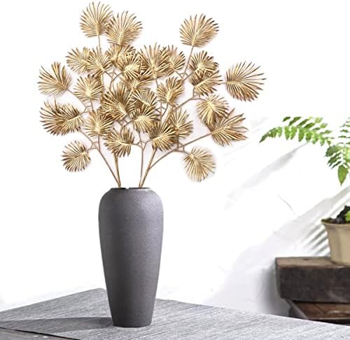 Artificial Golden Plants for Christmas Decor, Tall 30 Inch Faux Palm Leaves Plastic Fan Leaf Fake Tropical Monstera Tree for Indoor Outdoor Wedding Party Big Vase Filler DIY Decoration - Gold 2 Pack