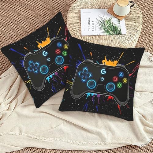 Perinsto Game Joystick Throw Pillow Covers Set of 2 Gamer Gifts Decorative Pillowcases Soft Cushion Covers for Sofa Couch Bed Home Decor, 22"X22"