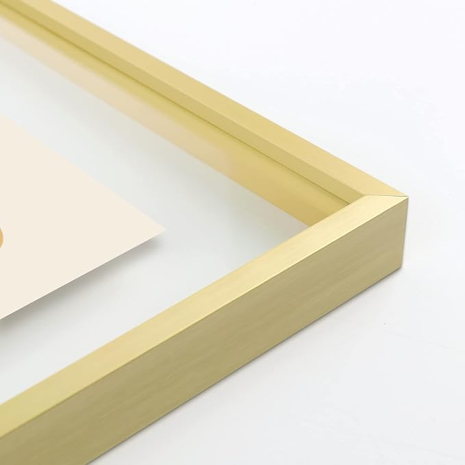 Golden State Art 7 Pack Aluminum Floating Frames Included 5x7 8x10 11x14 | Gold, One 11x14 Two 8x10 Four 5x7 Frames, Wall Mount Display, Fit for Pictures, Pressed Flowers Any Size up to Frame Size