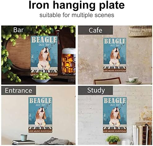 Rovsiogne Signs Beagle Dog Jazz Bar Tin Metal Hanging Props Home Wall Art Decor 8 x 12 inches
