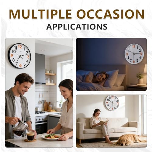 Modern Wall Clock, 10 Inch Silent Non-Ticking Battery Operated – Easy to Read Minimalist Design Quartz Analog Clock – Stylish Home Decor for Living Room, Bedroom, Kitchen, Office (Black, 10 Inch)