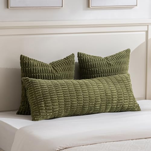 Fancy Homi 4 Packs Decorative Throw Pillow Covers for Living Room Couch Bed, Modern Farmhouse Boho Home Décor Accent Cushion Case, 24" x 24", Moss Green