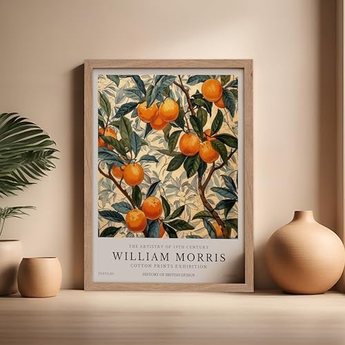 Monem Art William Morris Poster - Orange Tree Print - Orange Fruit Decor - Botanical Design - Exhibition Art - Floral Motif - Farmhouse Theme - Living Room Decor - 16x20 Beige Framed