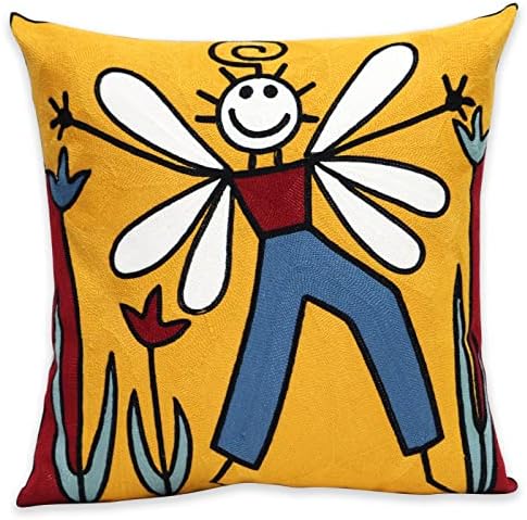 1 Pcs Embroidered Decorative Throw Pillows Covers for Sofa Decor Cushion Cases 18 x 18 Inch (Bee Boy)