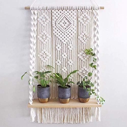 DIOMAND Macrame Wall Hanging Shelf，Handmade Boho Rope Plant Hanger Holder for Wall Decor