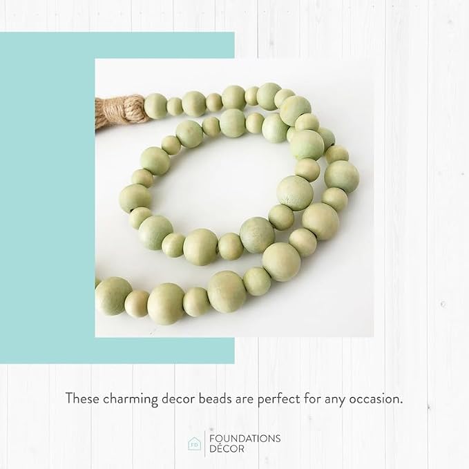 FOUNDATIONS DECOR Wood Bead Garland with Tassels - Boho Beads Home Decor - Sea Foam
