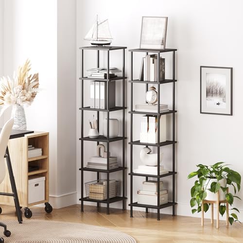 HOOBRO 6-Tier Corner Shelf, Corner Square Rack Display Shelf, Tall Storage Rack Plant Stand, Bookcase for Small Spaces, Living Room, Home Office, Kitchen, Black BK55CJ01
