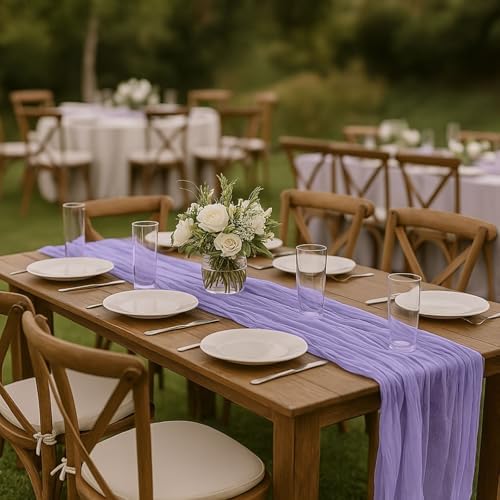 10FT Lilac Purple Cheesecloth Table Runner 120 Inch Rustic Boho Gauze Cheese Cloth Table Runner for Wedding Baby Shower Bridal Shower Birthday Party Home Decorations