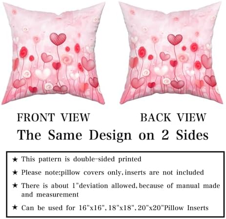 Giwawa Love Hearts Pillow Cover Set of 2 Red Pink Dots Heart Floral Cushion Covers Valentines Day Decorative Square Cotton Throw Pillowcases 16x16 Inches for Couch Sofa Bedding Wedding Holiday