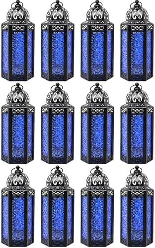 Vela Lanterns Decorative Indoor Moroccan Candle Holder, Cobalt, M, 12-Pack