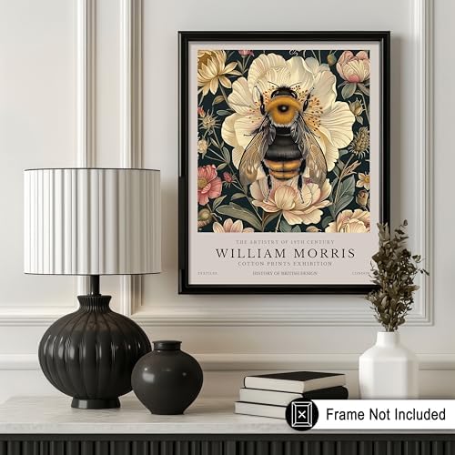 Poster Master Bumble Bee Print - William Morris Poster - Flower & Animal Art - Botanical Exhibition Illustration - Floral Bee Artwork - Aesthetic Office or Bedroom Decor - 18x24 UNFRAMED Wall Decor