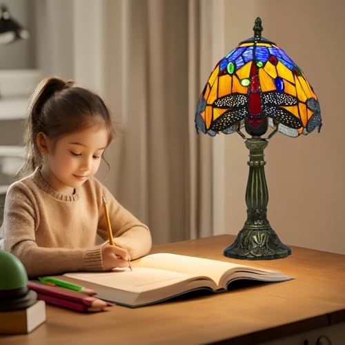 Tiffany Orange Dragonfly Style Lamp,3 Color Temperature,8 Inch