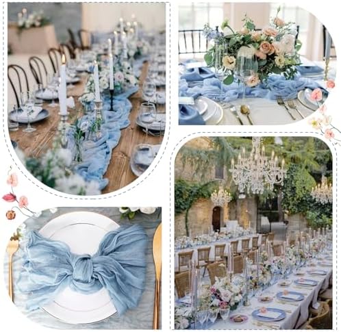 Sioloc 5 Pack Dusty Blue Cheesecloth Table Runner 120'' x 35'',Spring Easter Decor Soft Gauze Boho Wedding Table Decor for 10ft Table Birthday Party,Baby Shower, Bridal Shower, Home & Event Decor