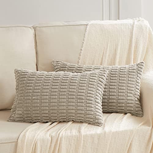 Fancy Homi 4 Packs Decorative Throw Pillow Covers for Living Room Couch Bed, Modern Farmhouse Boho Home Décor Accent Cushion Case, 20" x 12", Taupe