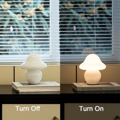 HEQET Mushroom Lamp Glass Mushroom Table Lamp for Bedrooms, Living Room, Aesthetic Lamps for Bedroom, Cute Bedside Lamp