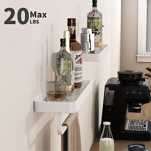 Danpoo 16-Inch White Floating Bathroom Shelves with Towel Bar， Clear Tempered Glass Wall Shelf 2-Pack – Versatile Bathroom Organizer Set