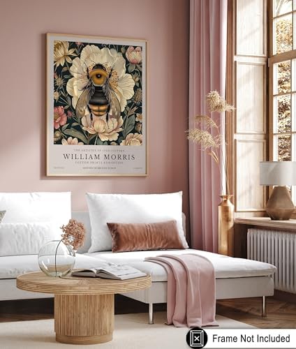 Poster Master Bumble Bee Print - William Morris Poster - Flower & Animal Art - Botanical Exhibition Illustration - Floral Bee Artwork - Aesthetic Office or Bedroom Decor - 24x32 UNFRAMED Wall Decor